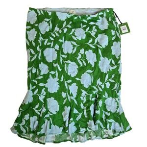 Kate Spade New York Target 3X Linen Blend Green Blue‎ Floral Ruffle Hem Skirt